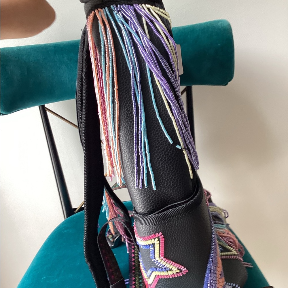 Black Star Embroidered Fringe Backpack - Picture 2 of 3